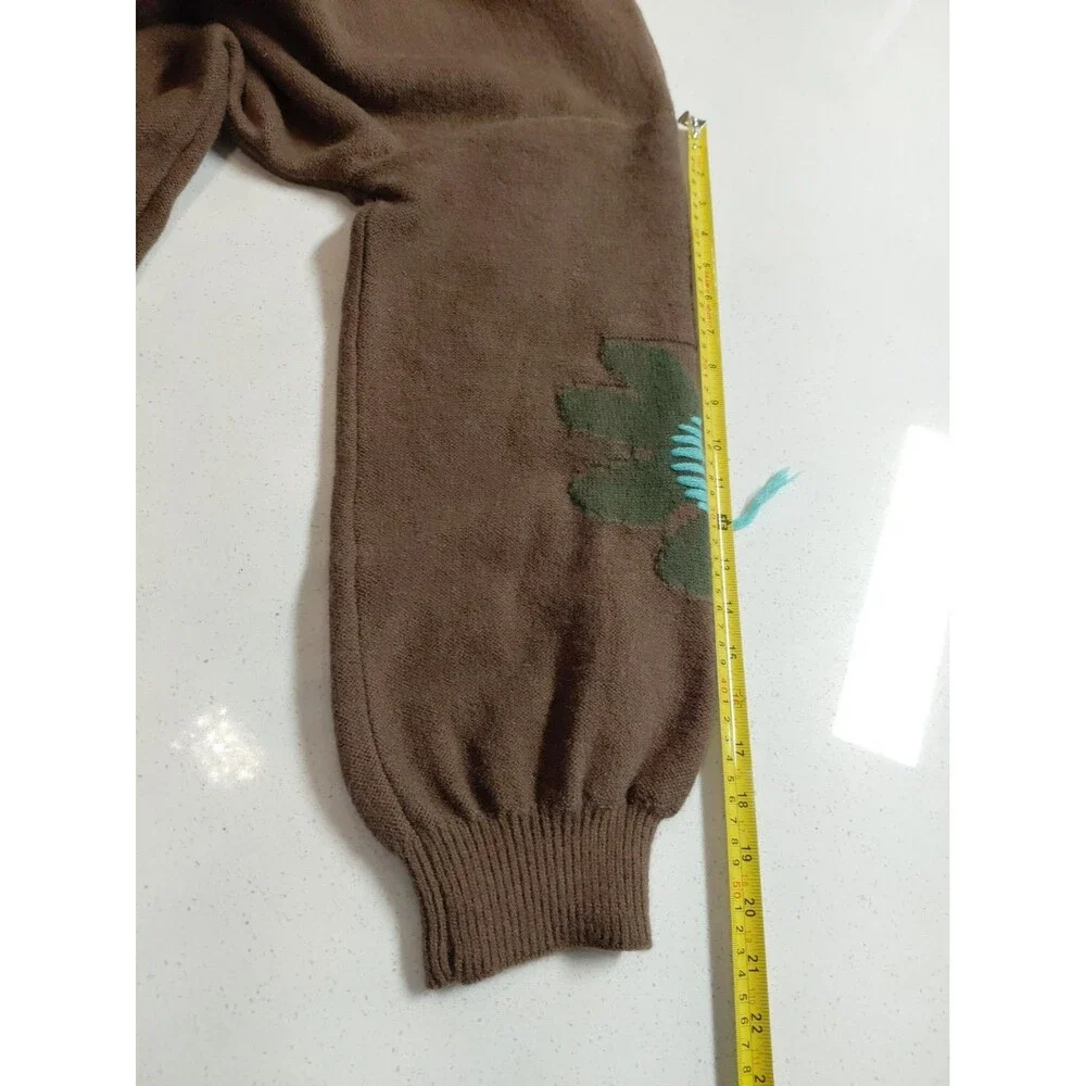 POL Women's V-Neck Sweater Chocolate Brown with Textured Flowers size Large